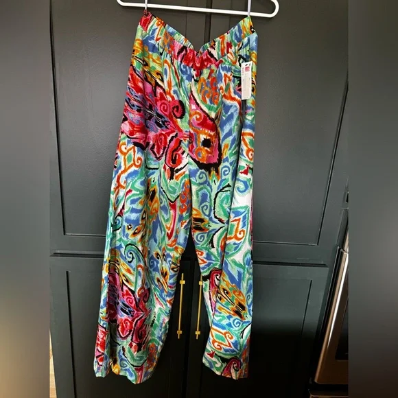 Caleooa Abstract Print Wide Leg Pants NWT Size L | Colorful Resort Palazzo Pant - Picture 7 of 7